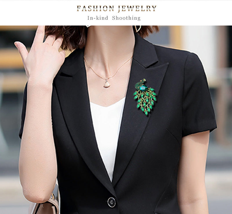 Peacock Rhinestone Brooch PA3910 - view 3