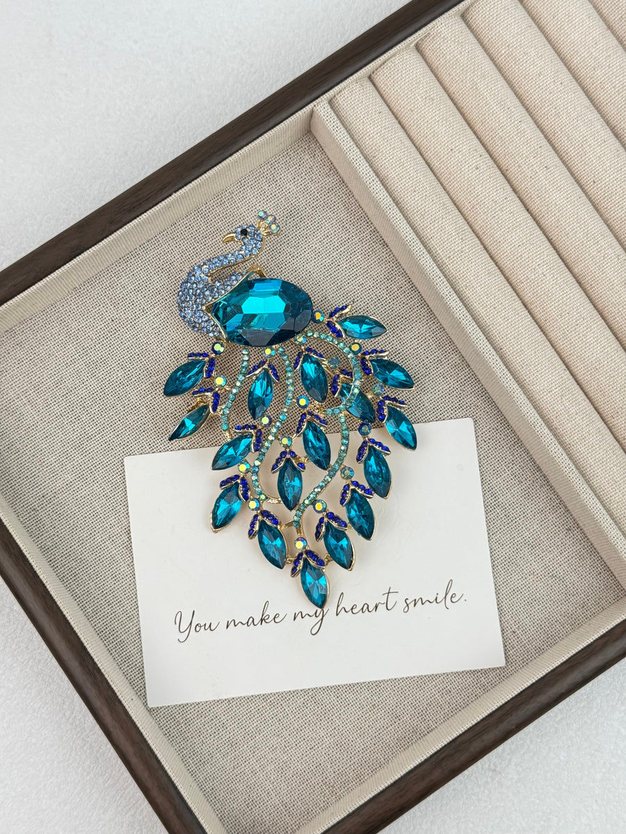 Peacock Rhinestone Brooch PA3910