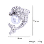 Dolphin Rhinestone Pearl Brooch PA3935