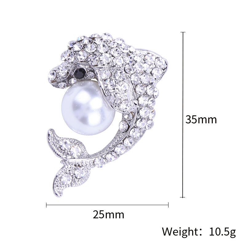 Dolphin Rhinestone Pearl Brooch PA3935