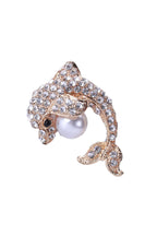 Dolphin Rhinestone Pearl Brooch PA3935