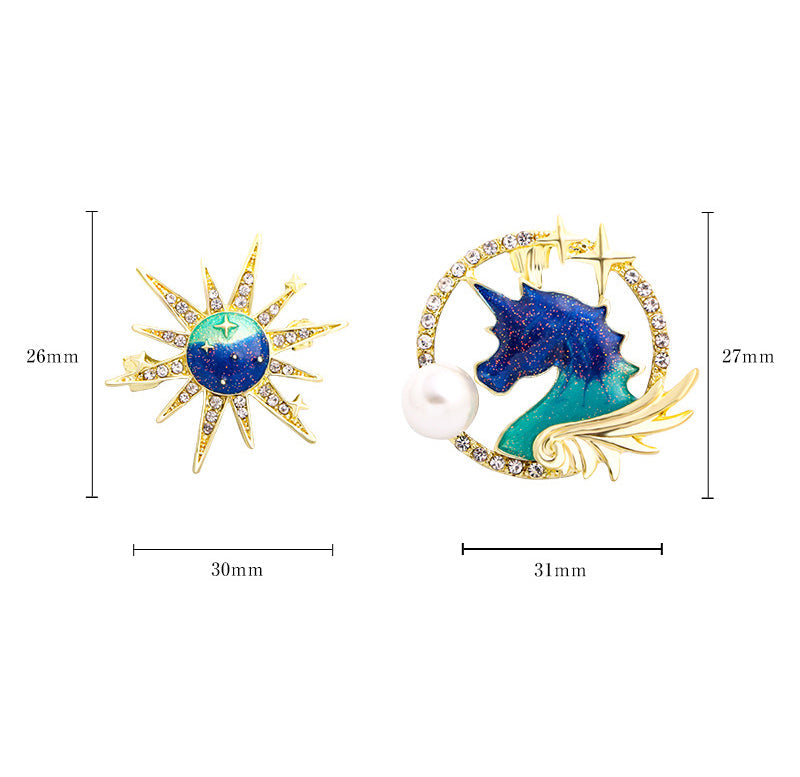 Sun Unicorn Rhinestone Brooch PA4124