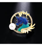 Sun Unicorn Rhinestone Brooch PA4124