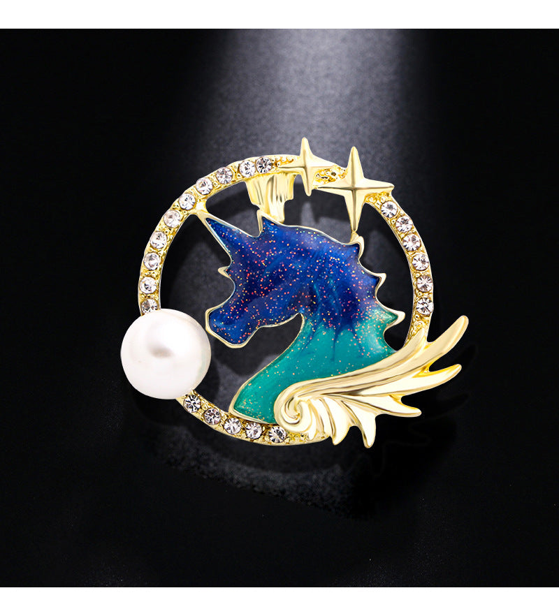 Sun Unicorn Rhinestone Brooch PA4124