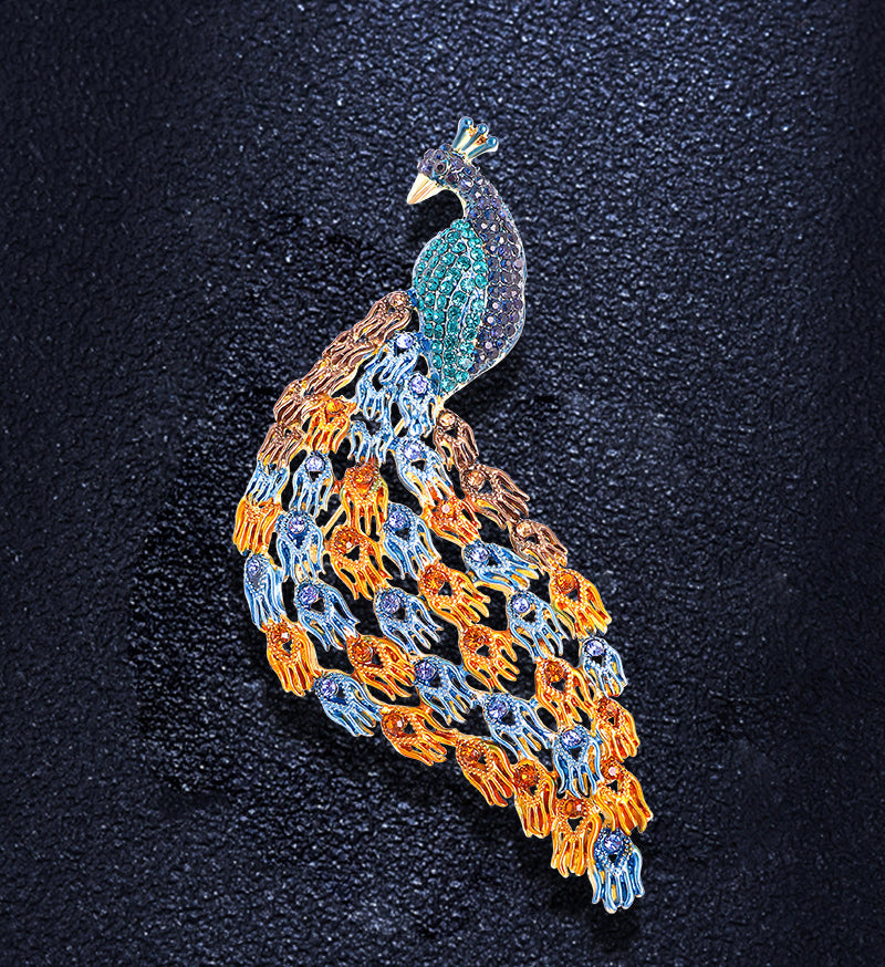 Peacock Rhinestone Brooch PA4136