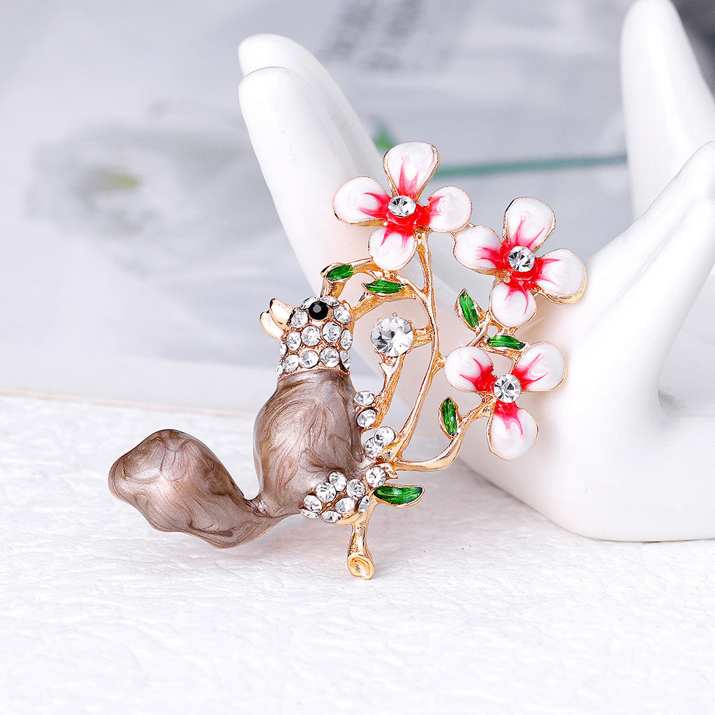 Flower Squirrel Rhinestone Brooch PA4191