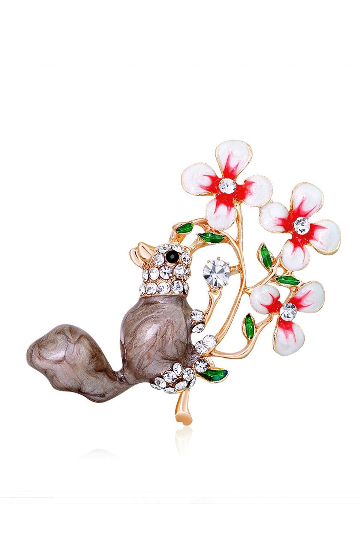 Flower Squirrel Rhinestone Brooch PA4191