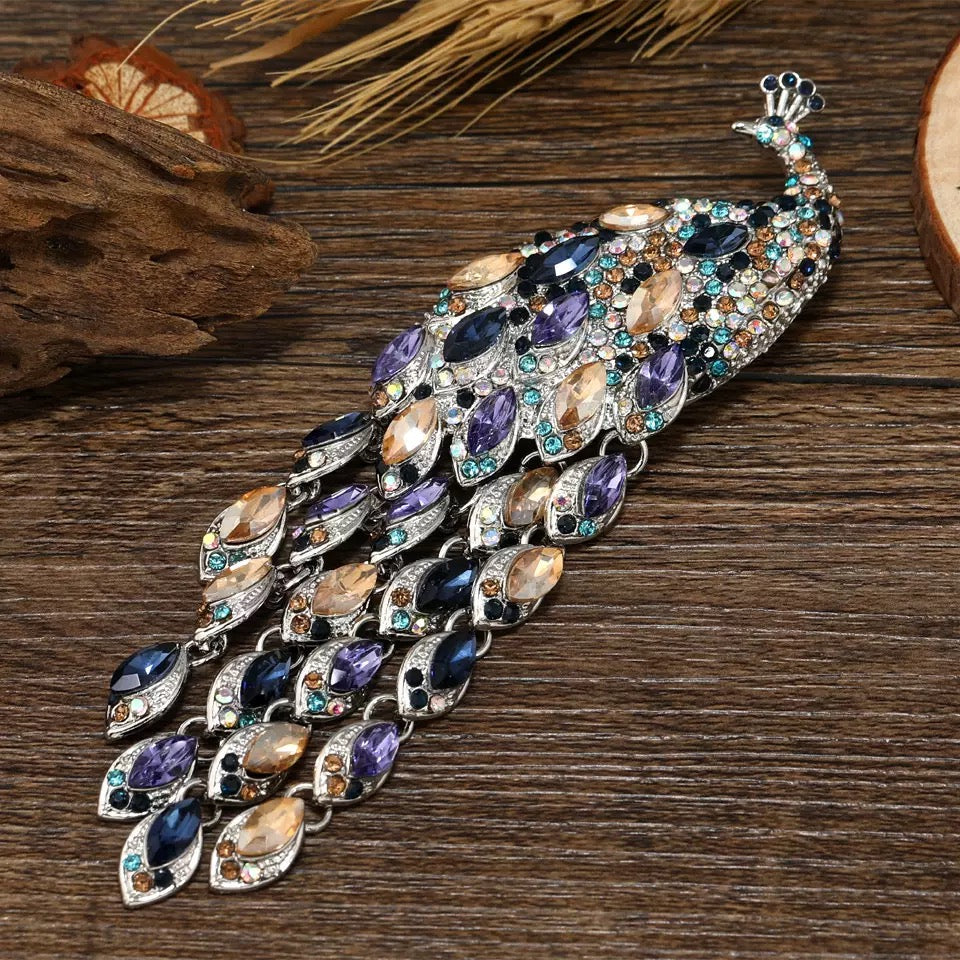 Peacock Alloy Rhinestone Brooch PA4355