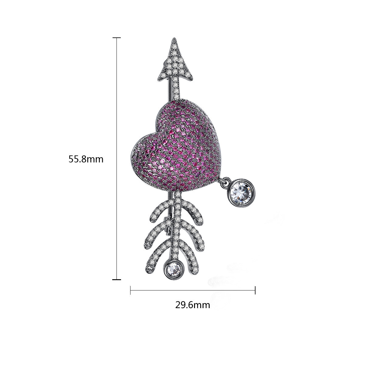 Piercing Arrow Heart Cubic Zirconia Brooch PA4392