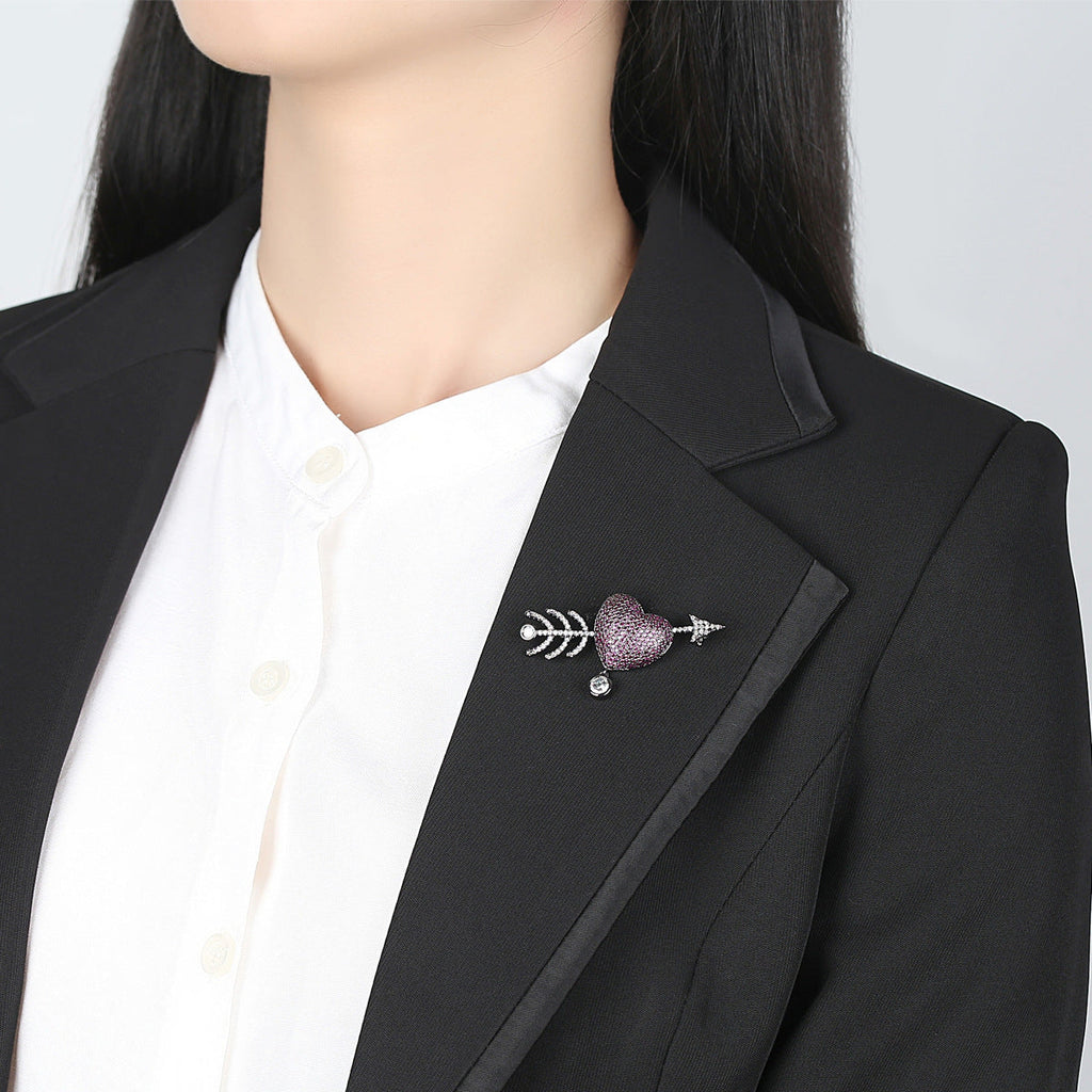 Piercing Arrow Heart Cubic Zirconia Brooch PA4392