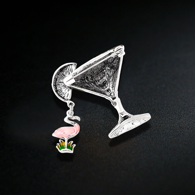 Goblet Cup Flamingo Alloy Brooch PA4522