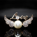 LOVE Wings Rhinestone Pearl Brooch PA4548