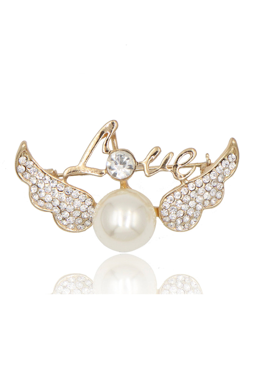 LOVE Wings Rhinestone Pearl Brooch PA4548