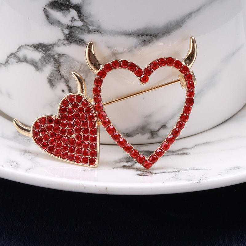 Two Heart Rhinestone Brooch PA4556