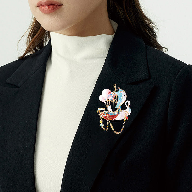 Sailboat Crystal Alloy Brooch PA4569 - view 4