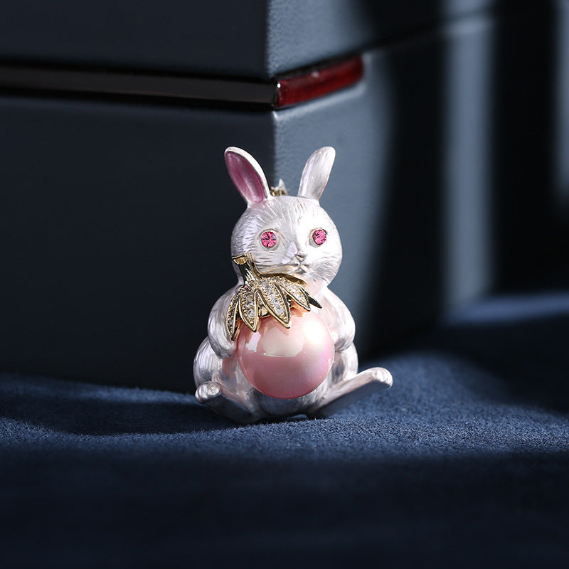 Bunny Cubic Zirconia Pearl Brooch PA4580