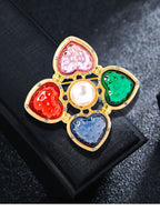 Cross Heart Rhinestone Brooch PA4642