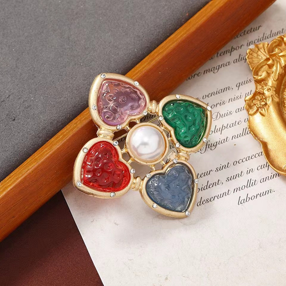 Cross Heart Rhinestone Brooch PA4642