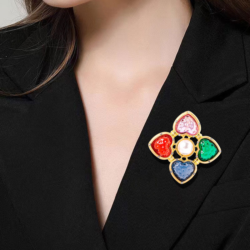 Cross Heart Rhinestone Brooch PA4642