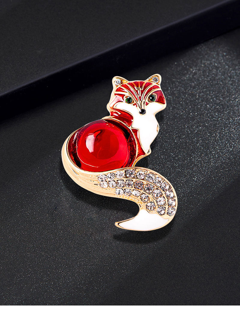 Fox Rhinestone Brooch PA4669