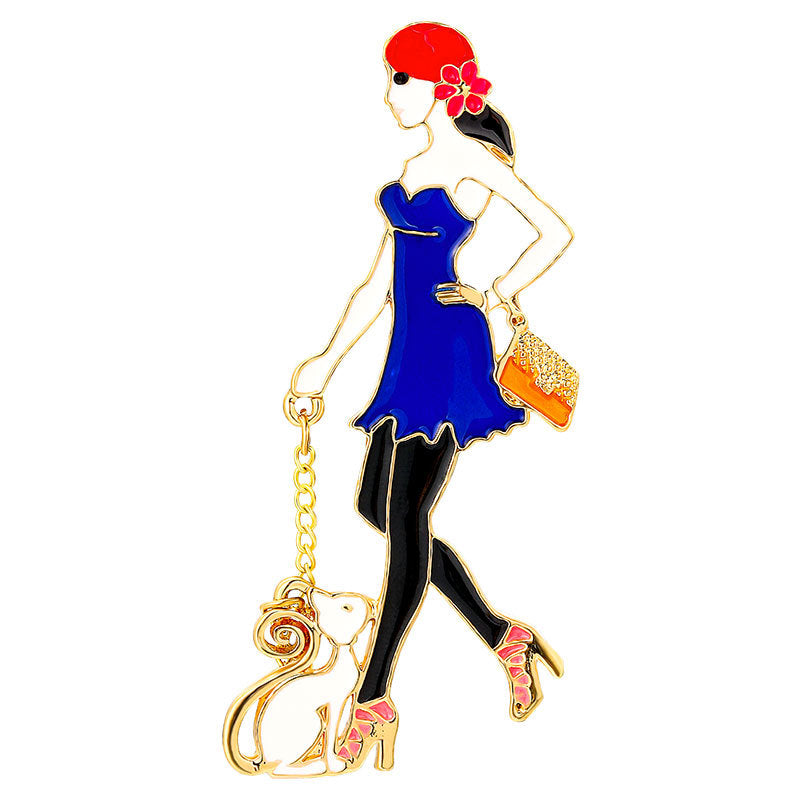 Girl With Cat Alloy Brooch PA4690