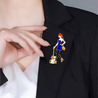 Girl With Cat Alloy Brooch PA4690