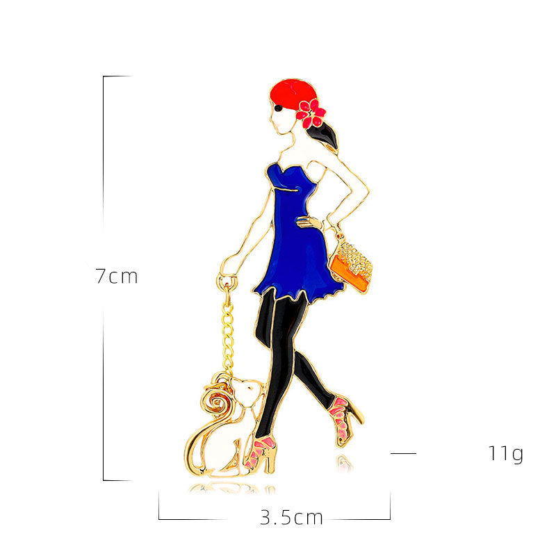 Girl With Cat Alloy Brooch PA4690