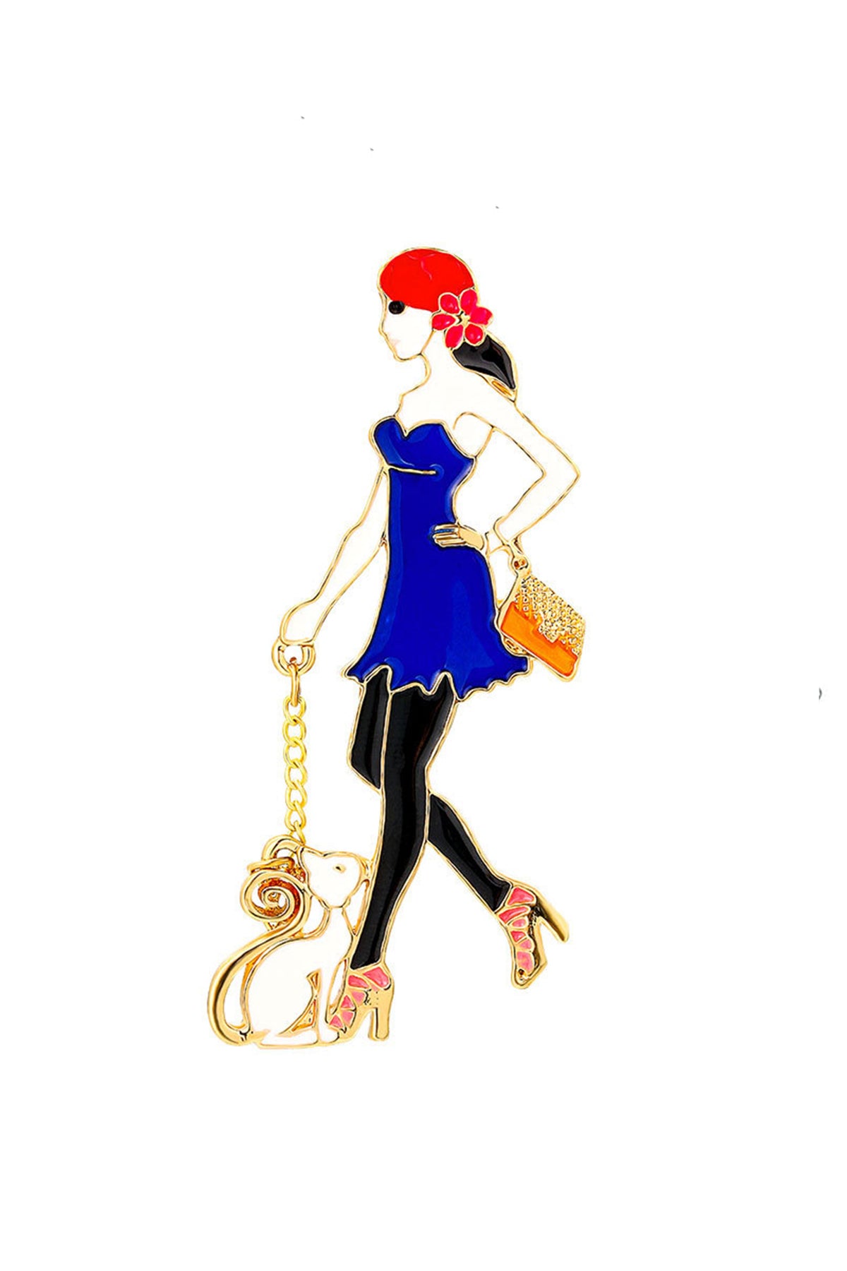 Girl With Cat Alloy Brooch PA4690