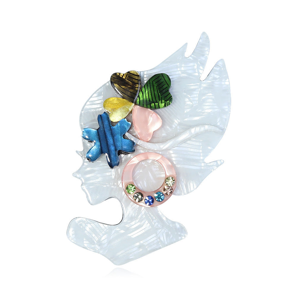 Clover Girl Rhinestone Acrylic Brooch PA4706