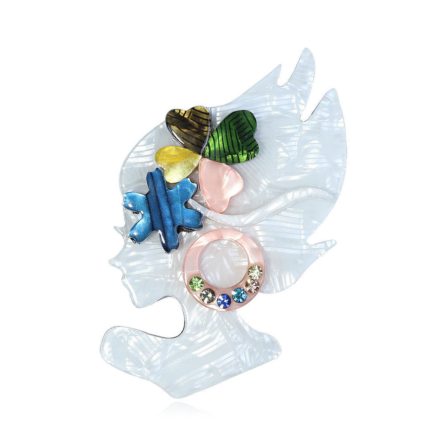 Clover Girl Rhinestone Acrylic Brooch PA4706