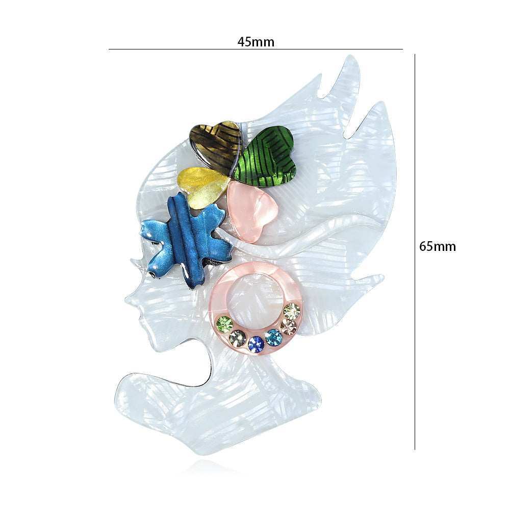 Clover Girl Rhinestone Acrylic Brooch PA4706
