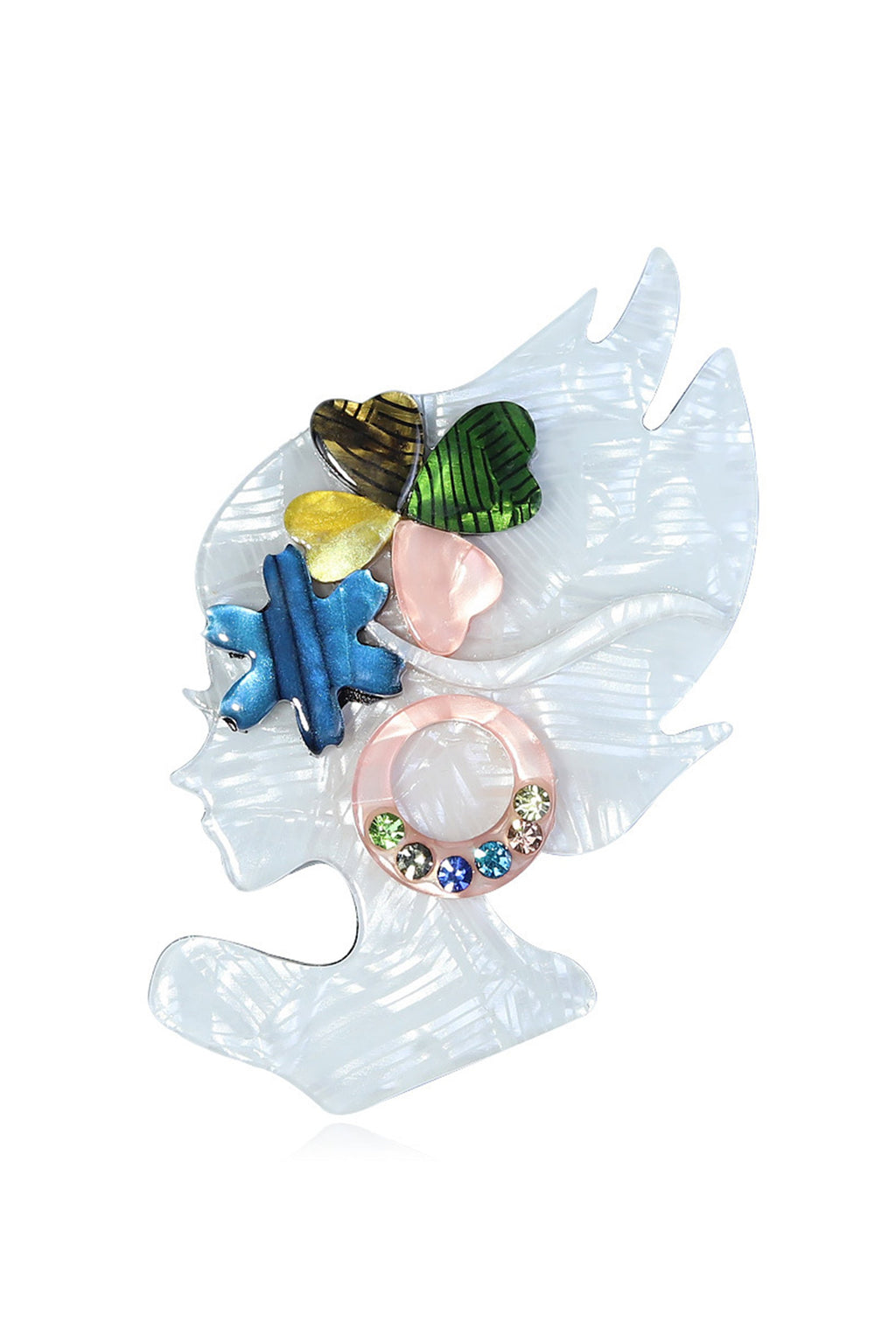 Clover Girl Rhinestone Acrylic Brooch PA4706