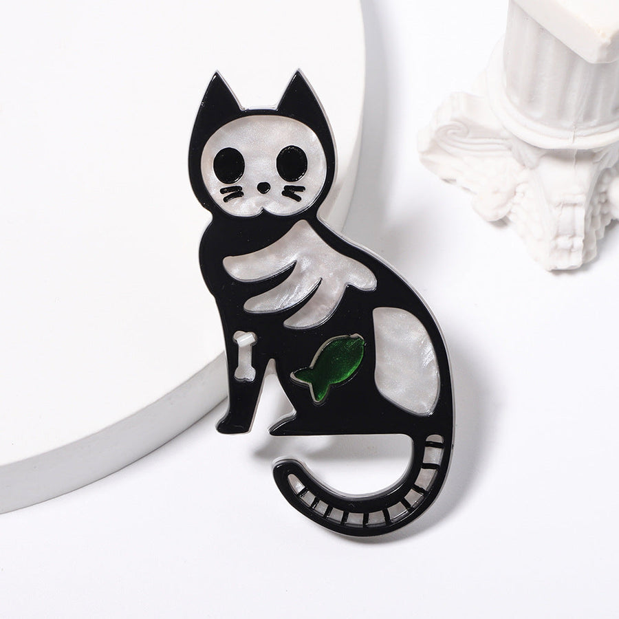 Cat Skeleton Acrylic Brooch PA4708