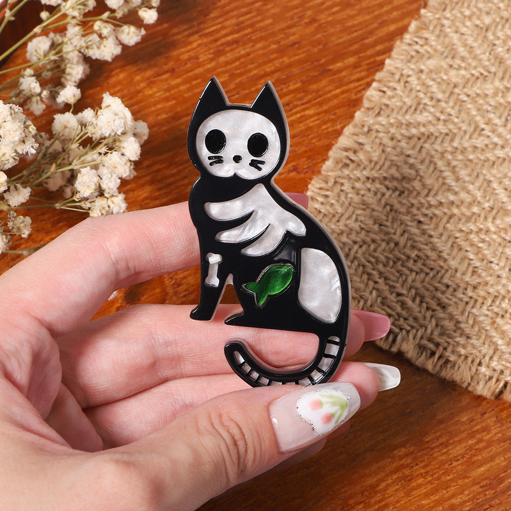 Cat Skeleton Acrylic Brooch PA4708