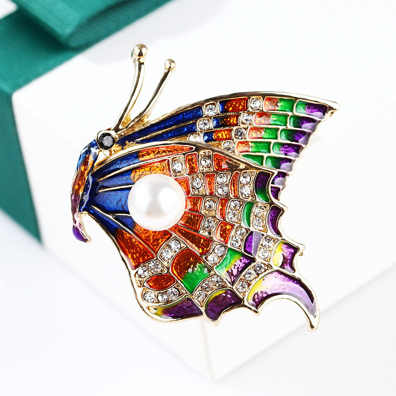 Butterfly Pearl Rhinestone Brooch PA4840