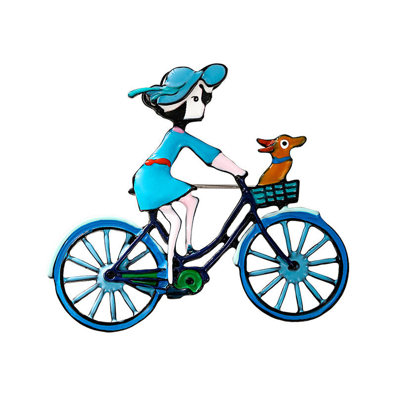 Bicycle Girl Alloy Brooch PA4880