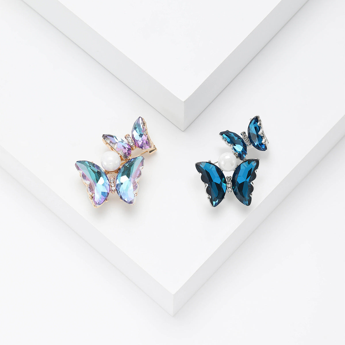 Two Butterfly Rhinestone Brooch PA4912