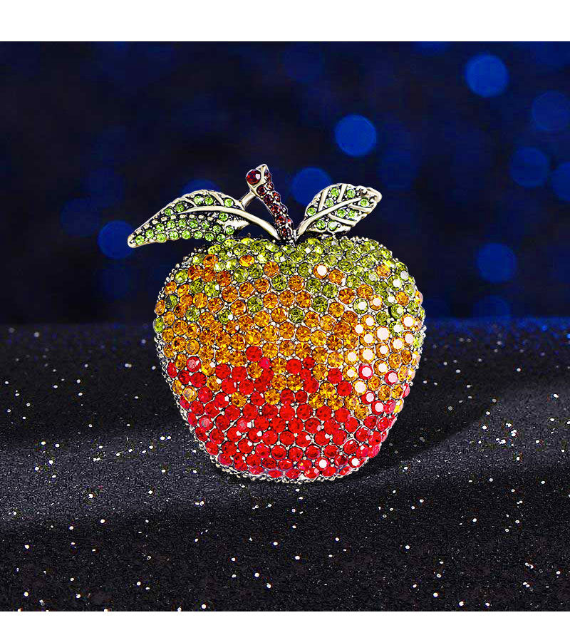 Apple Rhinestone Brooch PA4923