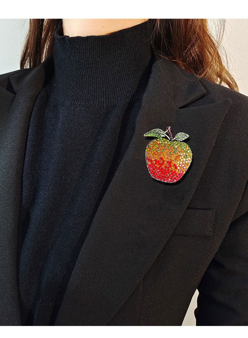 Apple Rhinestone Brooch PA4923