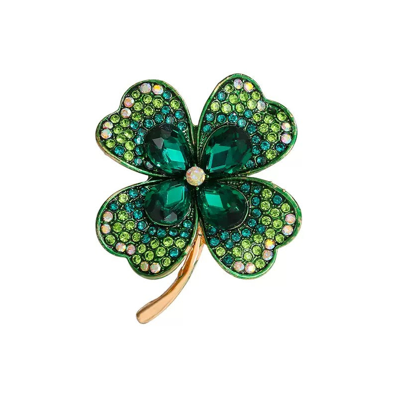 Four Leaf Clover Alloy Rhinestone Brooch PA4924