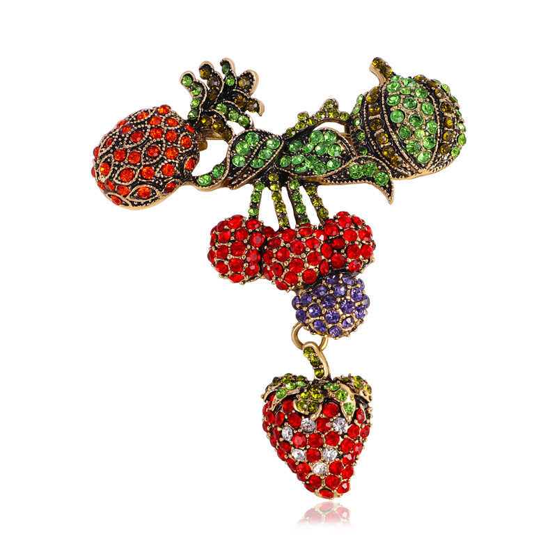 Pineapple, Strawberry, Lychee Rhinestone Brooch PA4957