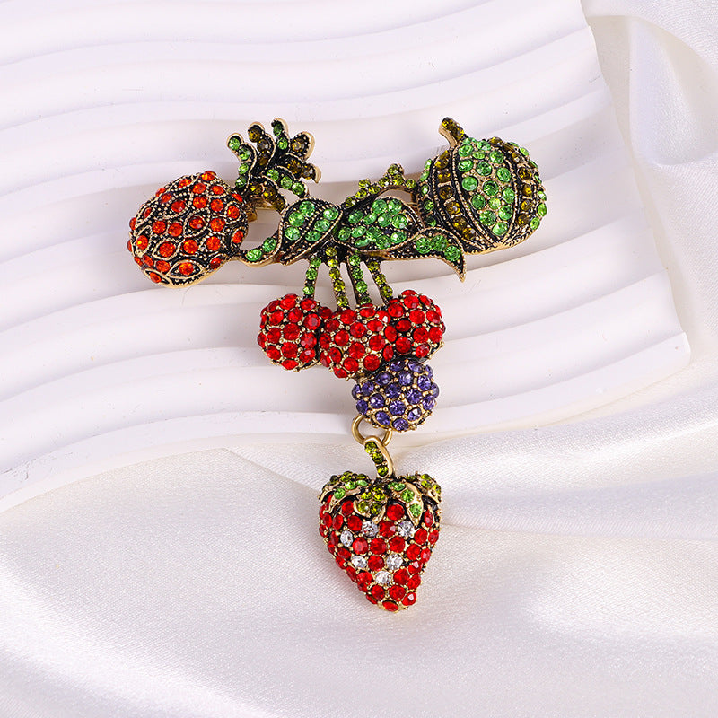 Pineapple, Strawberry, Lychee Rhinestone Brooch PA4957