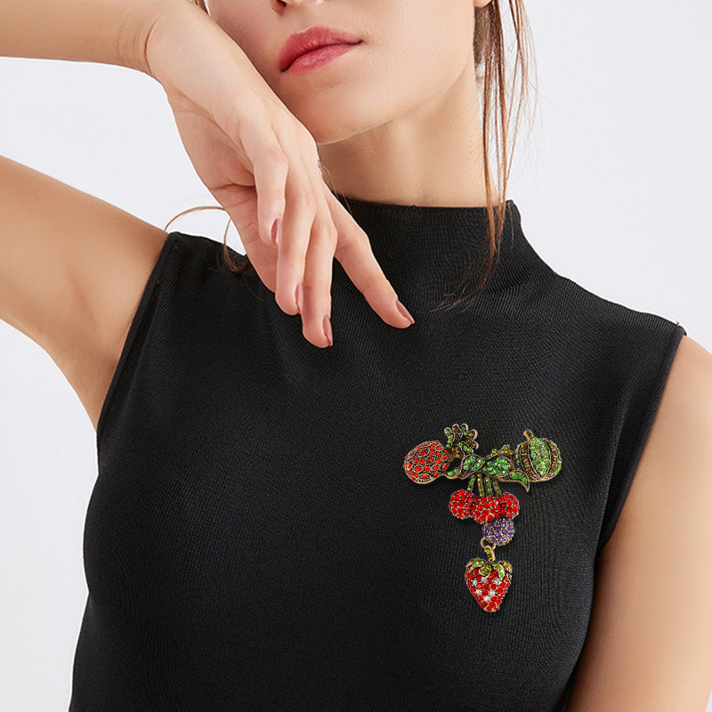 Pineapple, Strawberry, Lychee Rhinestone Brooch PA4957