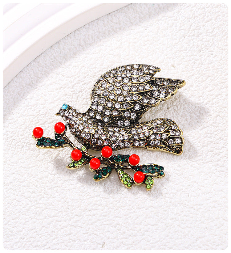 Floral Bird Rhinestone Brooch PA5002