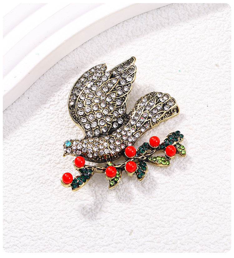 Floral Bird Rhinestone Brooch PA5002