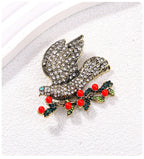 Floral Bird Rhinestone Brooch PA5002
