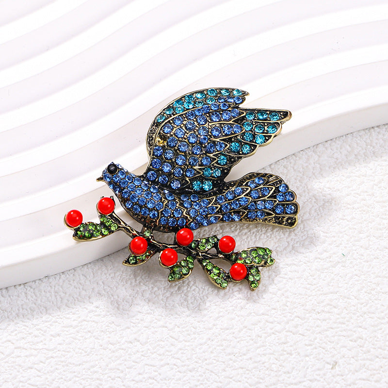 Floral Bird Rhinestone Brooch PA5002