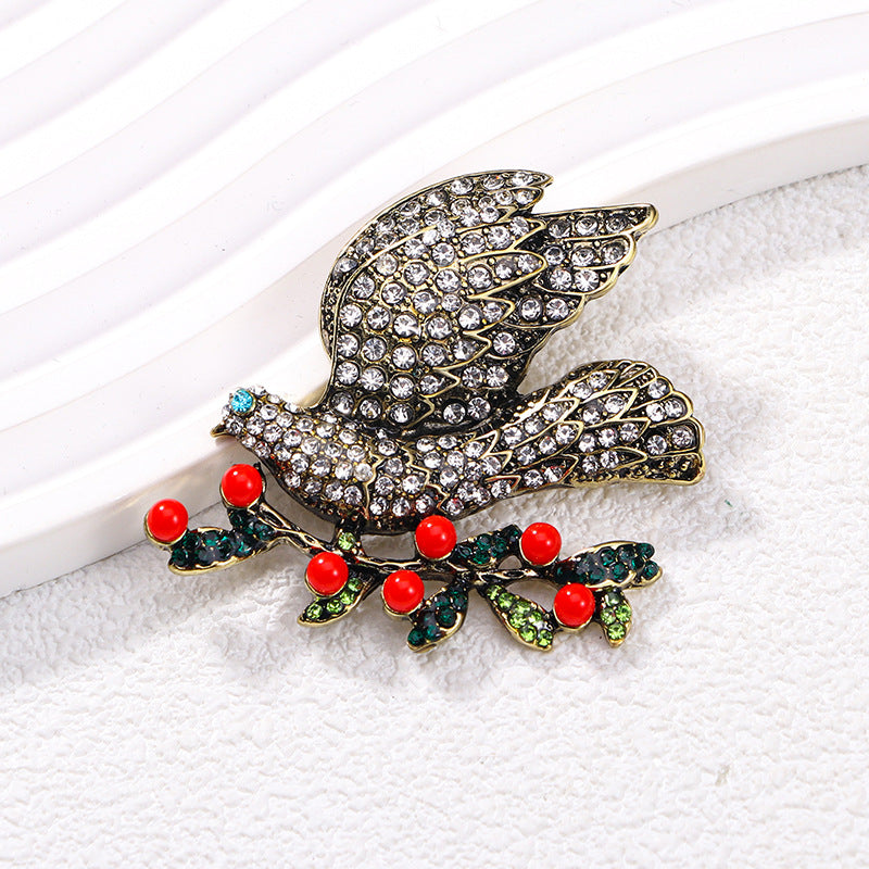 Floral Bird Rhinestone Brooch PA5002