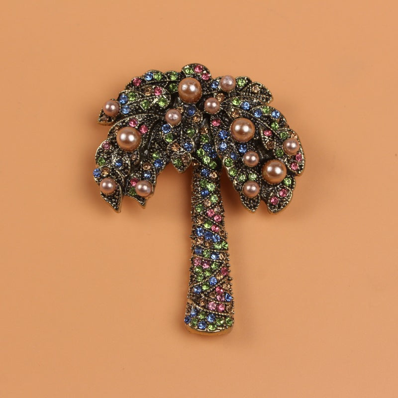 Coconut Tree Pearl Rhinestone Brooch PA5010 - view 3