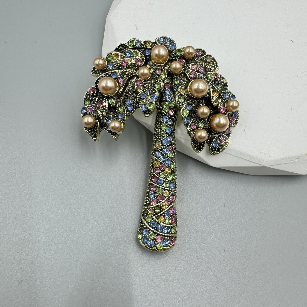 Coconut Tree Pearl Rhinestone Brooch PA5010 - view 9